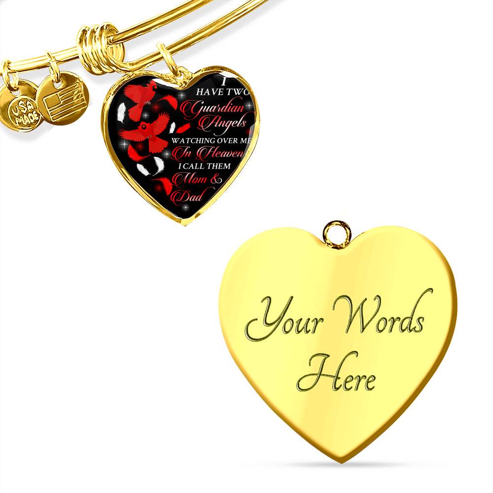 I Have Two Guardian Angels Watching Over Me In Heaven I Call Them Mom And Dad Cardinal Memorial Heart Pendant Necklace