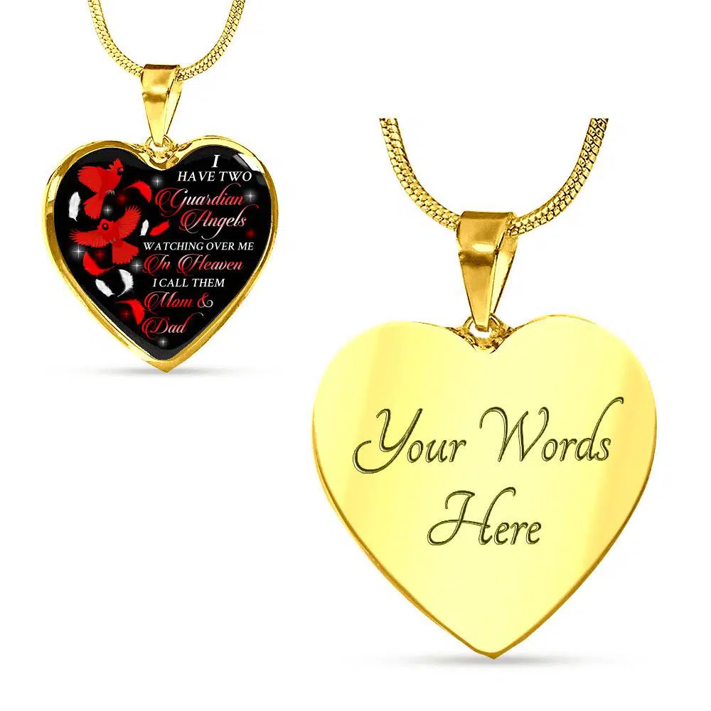 I Have Two Guardian Angels Watching Over Me In Heaven I Call Them Mom And Dad Cardinal Memorial Heart Pendant Necklace