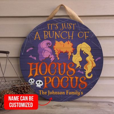 Alternative view of Personalized It's Just A Bunch Of Hocus Pocus Circle Wooden Door Sign - Front Porch Sign Indoor Outdoor Decor
