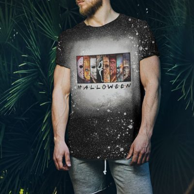 Alternative view of Halloween Friends Horror Movie Characters Sublimation Bleached T-shirt - Horror Friends Bleached Shirt
