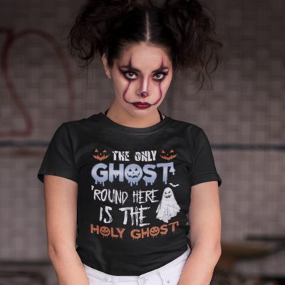 Alternative view of The Only Ghost Around Here Is The Holy Ghost T-Shirt - Funny Halloween Ghost Shirt