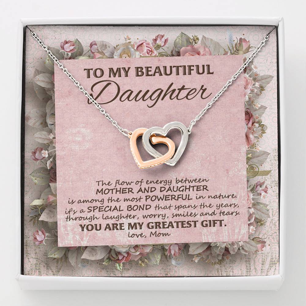 To My Beautiful Daughter You Are My Greatest Gift Interlocking Hearts Pendant Necklace - Mom Daughter Jewelry - Interlocking Hearts Necklace