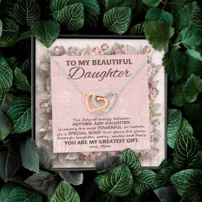 To My Beautiful Daughter You Are My Greatest Gift Interlocking Hearts Pendant Necklace - Mom Daughter Jewelry