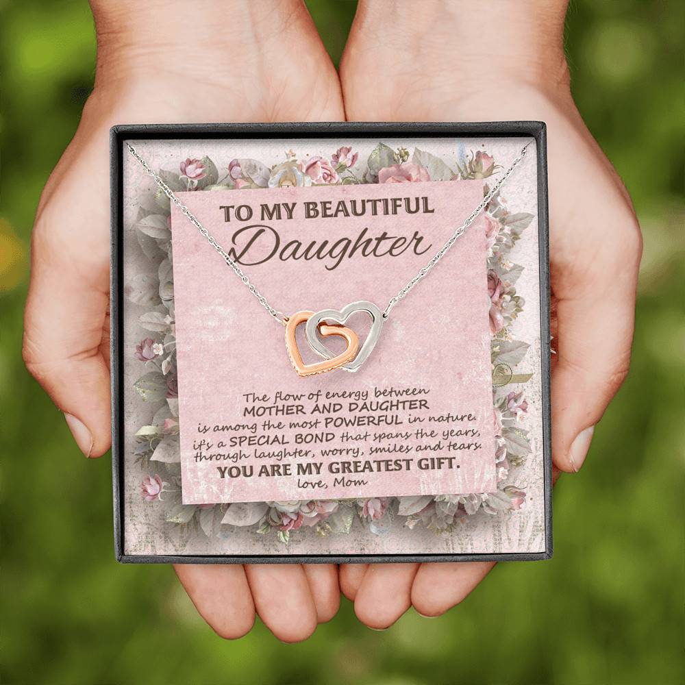 To My Beautiful Daughter You Are My Greatest Gift Interlocking Hearts Pendant Necklace - Mom Daughter Jewelry