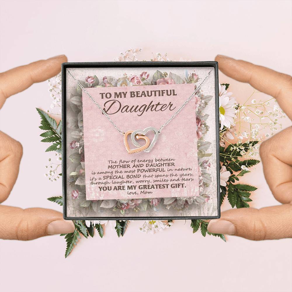 To My Beautiful Daughter You Are My Greatest Gift Interlocking Hearts Pendant Necklace - Mom Daughter Jewelry