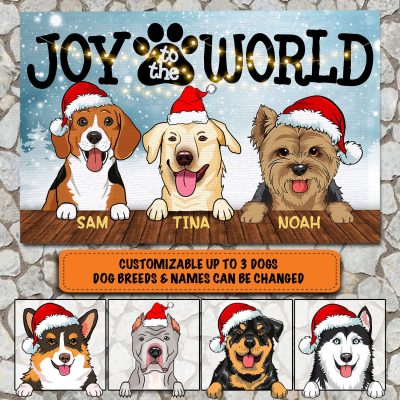 Personalized Dog Breeds Joy To The World Doormat - Custom Christmas Welcome Mat For Dog Lovers