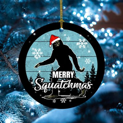 Merry Squatchmas Bigfoot Decorative Christmas Ornament - Holiday Flat Circle Ornament
