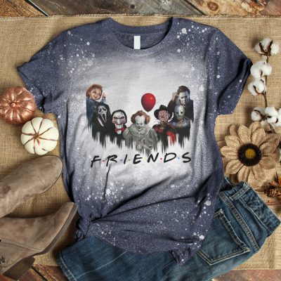 Alternative view of Friends Horror Movie Characters Bleached T-Shirt - Halloween Horror Movie Shirt