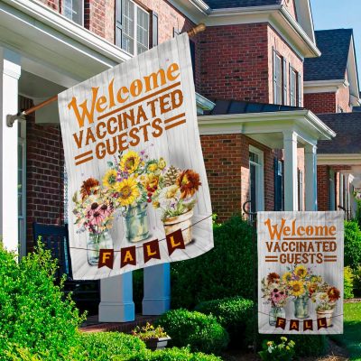 Alternative view of Welcome Vaccinated Guests Funny Decorative Garden Flag - Vaccinated House Flag - Fall Wall Flag