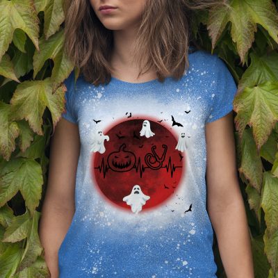 Funny Boo Boo Crew Halloween Nurse Ghost Sublimation Bleached T-Shirt - Nurse Pumpkin Halloween Bleached Shirt