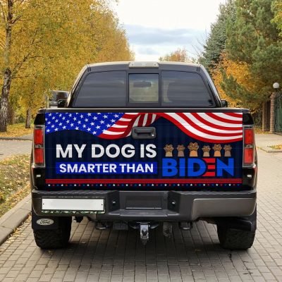 My Dog Is Smarter Than Biden Truck Tailgate Decal Sticker Wrap - Vinyl Graphic Decal Bumper Sticker