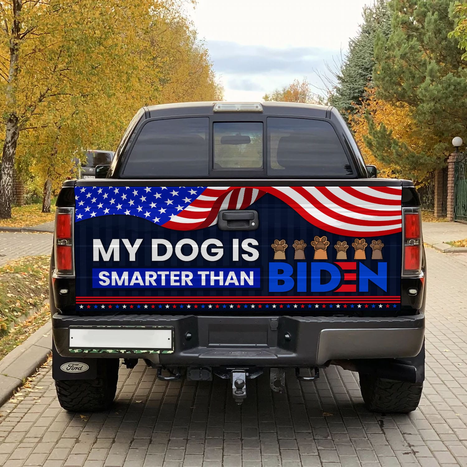 51 HG. Dog Better Than Biden Tailgate Wrap (6) Tailgate Wrap Mockup 1
