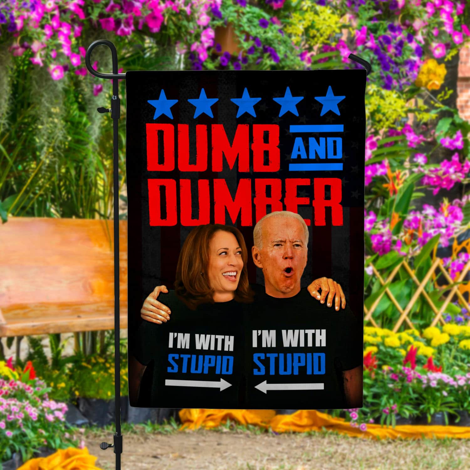 1VT. UU TIEN Dumb And Dumber Biden Harris flag Garden Flag Mockup 4