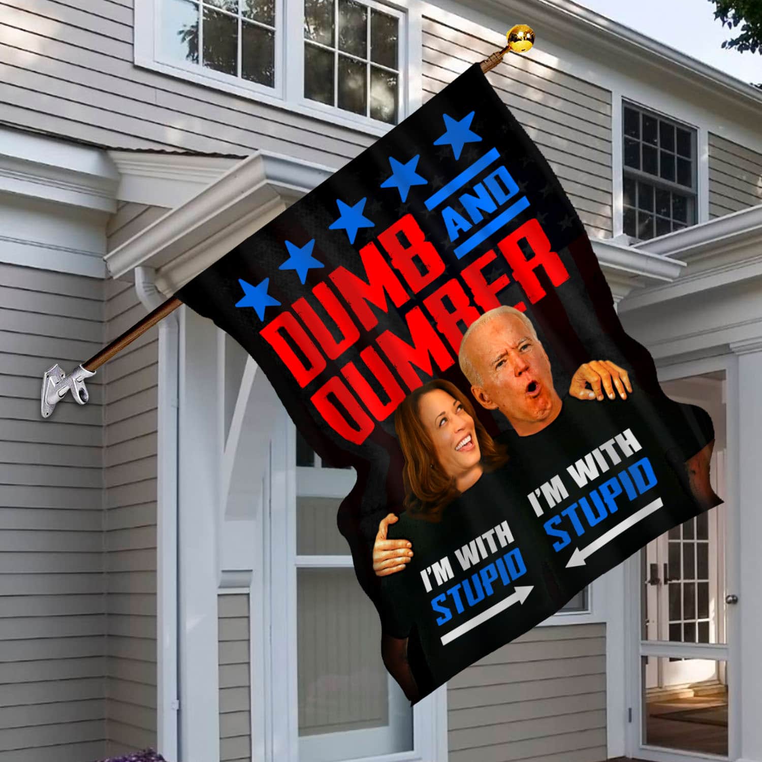 1VT. UU TIEN Dumb And Dumber Biden Harris flag House Flag Mockup 6