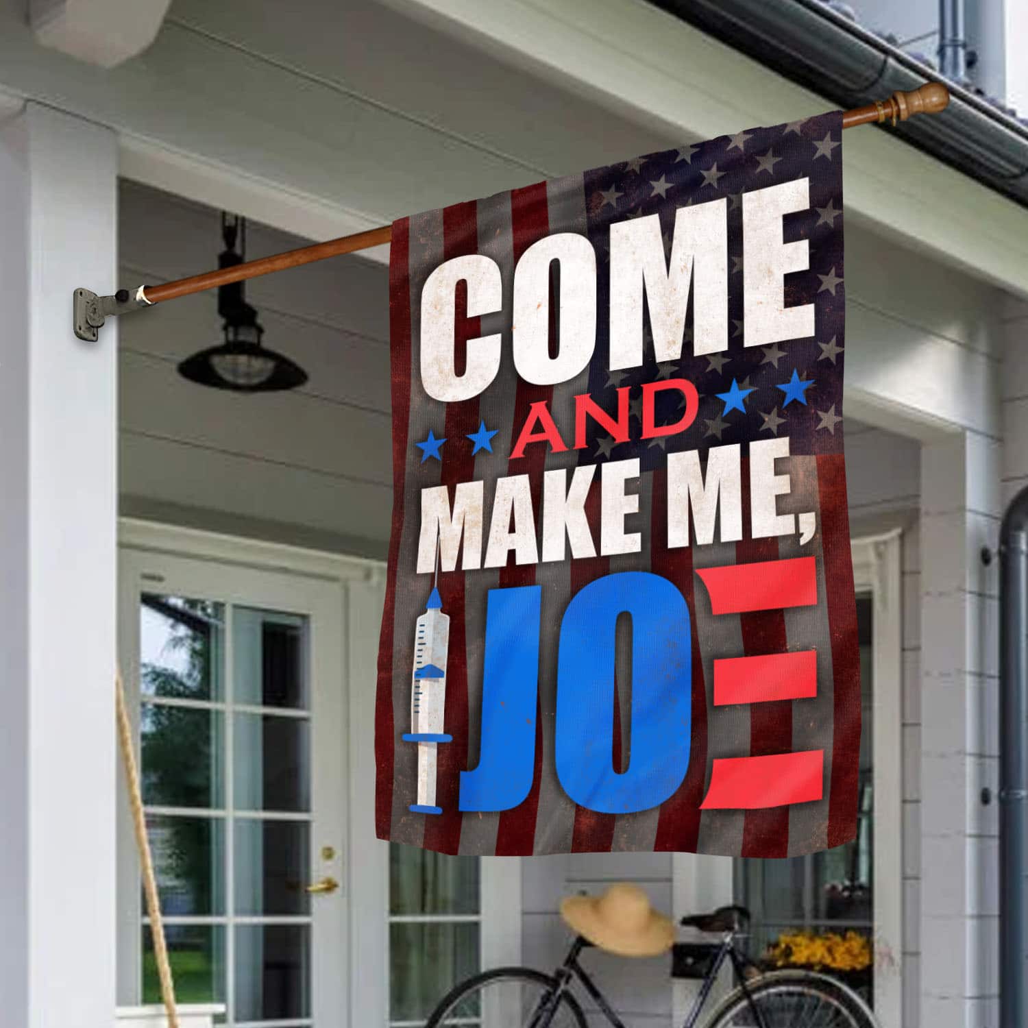 10VT. Come And Make Me Joe flag House Flag Mockup 1