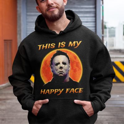 Alternative view of Michael Myers This Is My Happy Face Hoodie - Sweatshirt - Long Sleeve Shirt - Funny Halloween Sweatshirt
