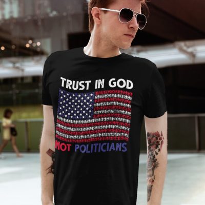 Alternative view of Vintage Trust in God Not Politicians American Flag Cross T-Shirt - Pro American Patriotic Shirt
