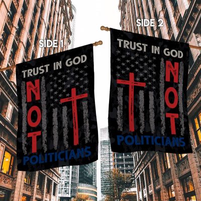 Alternative view of Vintage Cross American Flag Trust in God Not Politicians Decorative House Flag - Pro American Patriotic Garden Flag