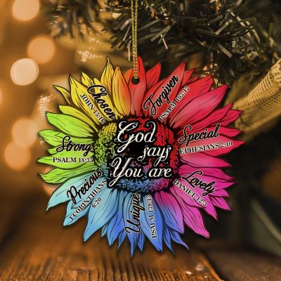 Alternative view of God Says You Are Ornament Are Bible Rainbow Sunflower Decorative Custom Shaped Wooden Christmas Ornament Keepsake