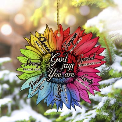 God Says You Are Ornament Are Bible Rainbow Sunflower Decorative Custom Shaped Wooden Christmas Ornament Keepsake