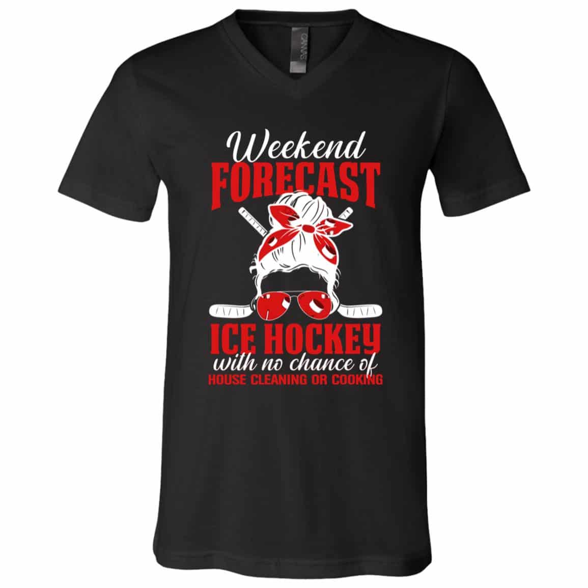 6Th. Weekend Forecast Ice Hockey(), Black, V-Neck T-Shirt