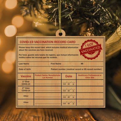 Alternative view of Covid-19 Vaccination Record Card Vaccine Passport Ornament Decorative Custom Shaped Wooden Christmas Ornament Keepsake