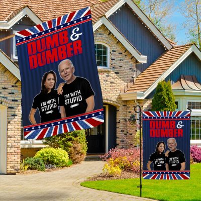 Alternative view of Dumb And Dumber Biden Harris Outdoor Garden Flag - House Flag - Wall Flag - Funny Anti Biden Harris Flag