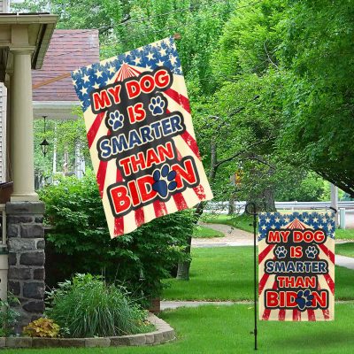 Alternative view of My Dog Is Smarter Than Biden Funny Outdoor House Flag - Anti Biden Home Garden Flag