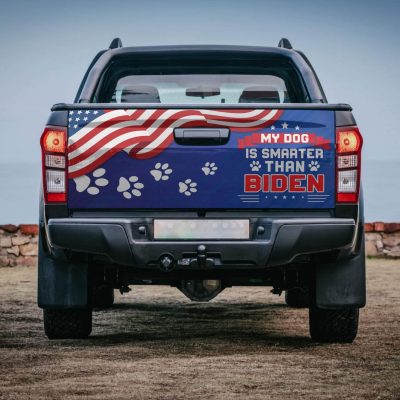 Alternative view of My Dog Is Smarter Than Biden Funny Truck Tailgate Decal Sticker Wrap - Anti Biden Vinyl Graphic Decal Bumper Sticker