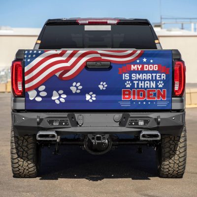 My Dog Is Smarter Than Biden Funny Truck Tailgate Decal Sticker Wrap - Anti Biden Vinyl Graphic Decal Bumper Sticker
