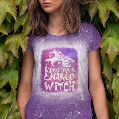 Not Your Basic Witch Sublimation Bleached T-Shirt - Halloween Witches Bleached Shirt