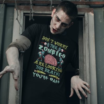 Alternative view of Don't Worry The Zombie Are Looking For Brains You're Safe T-Shirt - Funny Halloween T-Shirt
