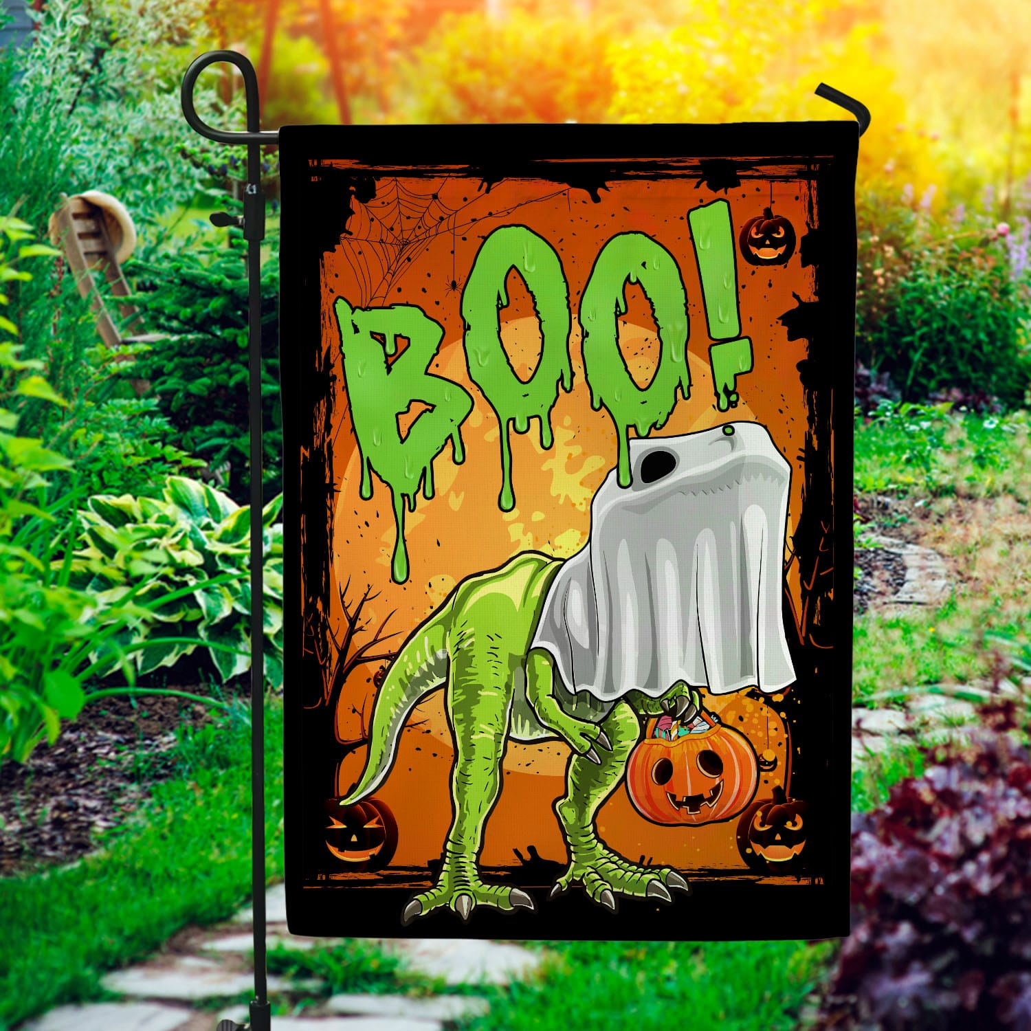 6BN. Boo Saurus 30x40 Garden Flag Mockup 1