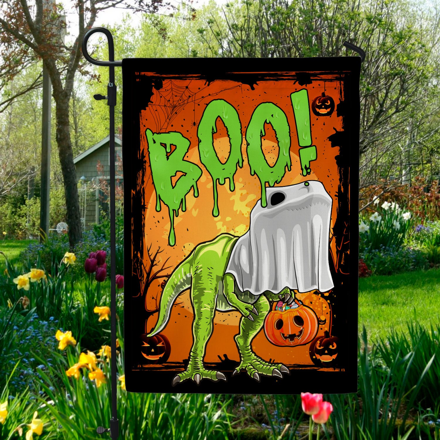6BN. Boo Saurus 30x40 Garden Flag Mockup 5