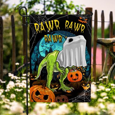 Rawr Rawr Rawr Trick Or Treat T-Rex Dinosaur Halloween Outdoor Indoor Garden Flag - House Flag - Wall Flag