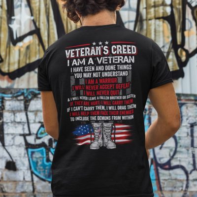 Alternative view of Veteran's Creed I Am A Veteran Print On Back Only T-Shirt - Veteran Dad Shirt