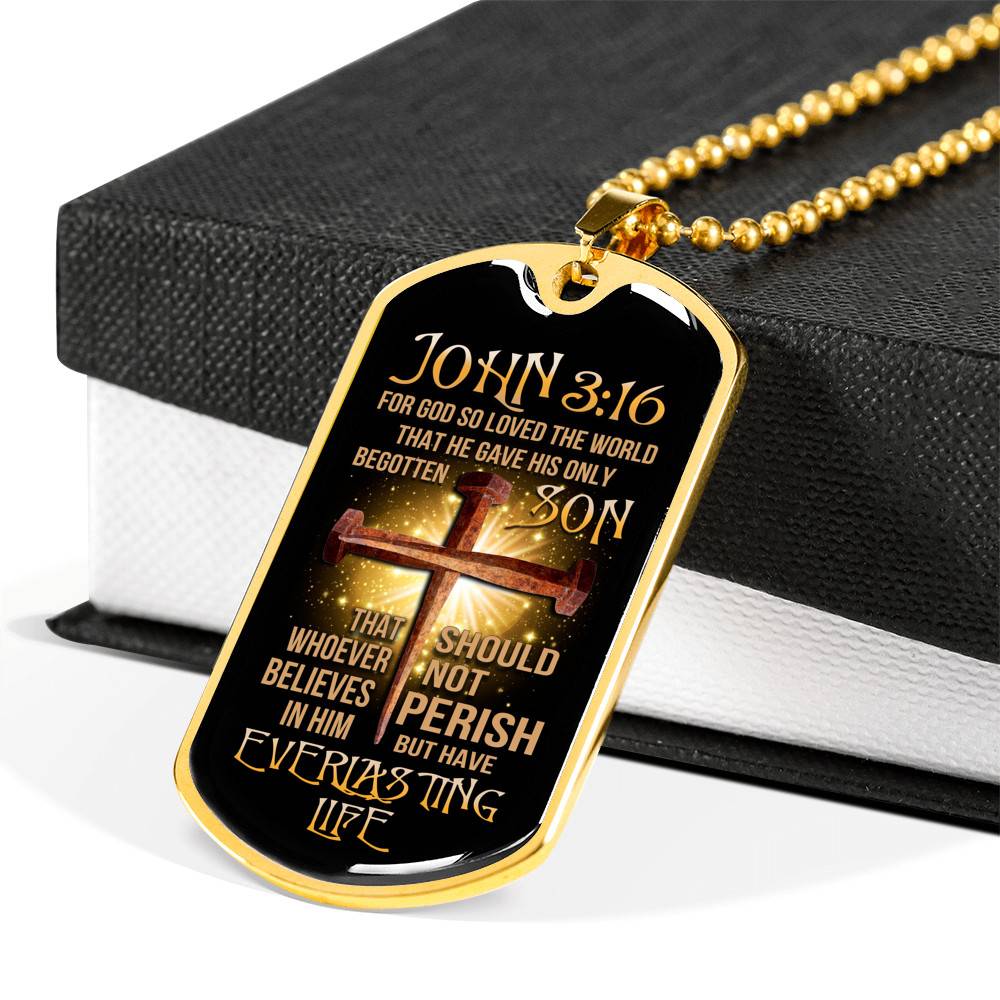 John 3:16 Bible Verse Scripture Christian Dog Tag Pendant Necklace