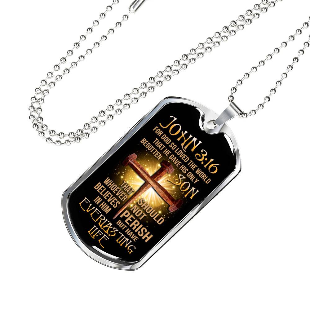 John 3:16 Bible Verse Scripture Christian Dog Tag Pendant Necklace