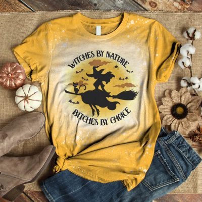 Alternative view of Witches By Nature Bitches By Choice Sublimation Bleached T-Shirt - Funny Halloween Witch Bleached Shirt