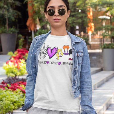 Alternative view of Peace Love Hispanic Sanderson Sisters T-Shirt - Hoodie - Sweatshirt - Funny Hocus Pocus Shirt