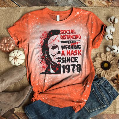 Alternative view of Social Distancing and Wearing Mask Since 1978 Sublimation Bleached T-Shirt - Halloween Bleach Shirt