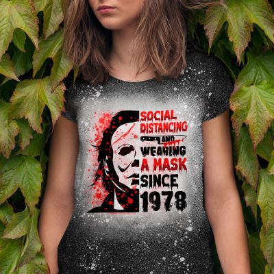 Social Distancing and Wearing Mask Since 1978 Sublimation Bleached T-Shirt - Halloween Bleach Shirt