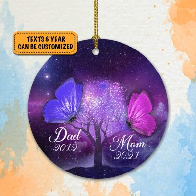 Personalized Butterflies Galaxy Tree And Moon Mom And Dad Memorial Sympathy Christmas Circle Ornament Keepsake