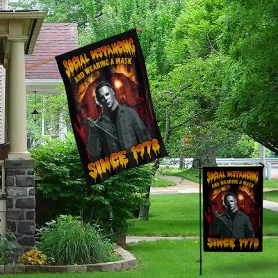 Alternative view of Social Distancing And Wearing A Mask Since 1978 Funny Michael Bleached Outdoor House Flag - Home Garden Flag
