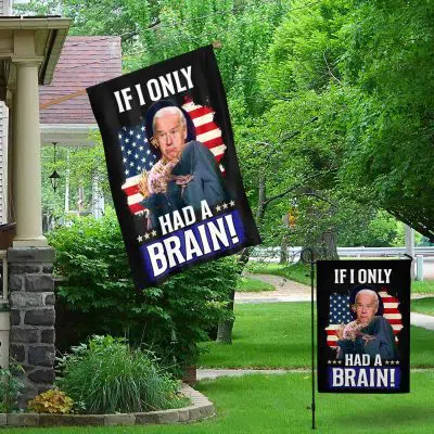 Alternative view of If I Only Had A Brain Funny Joe Biden Outdoor House Flag - Anti Biden Home Garden Flag
