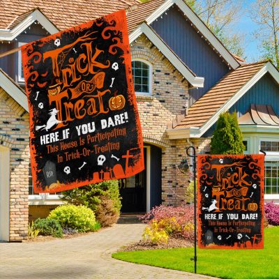 Alternative view of Trick Or Treat Here If You Dare Flag - Halloween Trick Or Treaters Garden Flag - House Flag