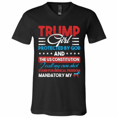 5VT. Trump Girl Protected By God, Black, V-Neck T-Shirt