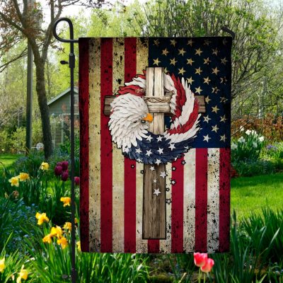 Patriotic Cross Eagle Wreath Outdoor Indoor Garden Flag - House Flag - Wall Flag - USA American Flag