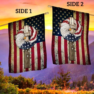 Alternative view of Patriotic Cross Eagle Wreath Outdoor Indoor Garden Flag - House Flag - Wall Flag - USA American Flag