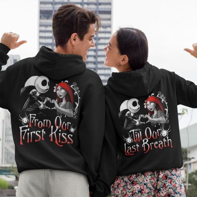 Alternative view of Till Our Last Breath From Our First Kiss Jack And Sally Print On Back Hoodie - Sweatshirt- Long Sleeve